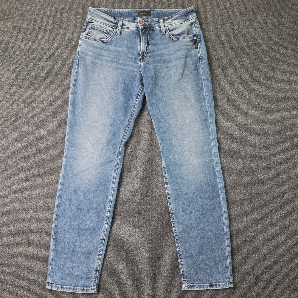 Silver Boyfriend Jeans Women's 31 High Rise Med Wash Denim Stretch Casual Blue